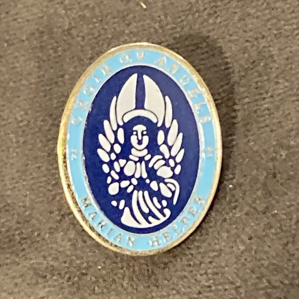 Choir of Angels Blue Enamel Gold Tone ~ 1 inch Pin Marian Helper Christian Mary